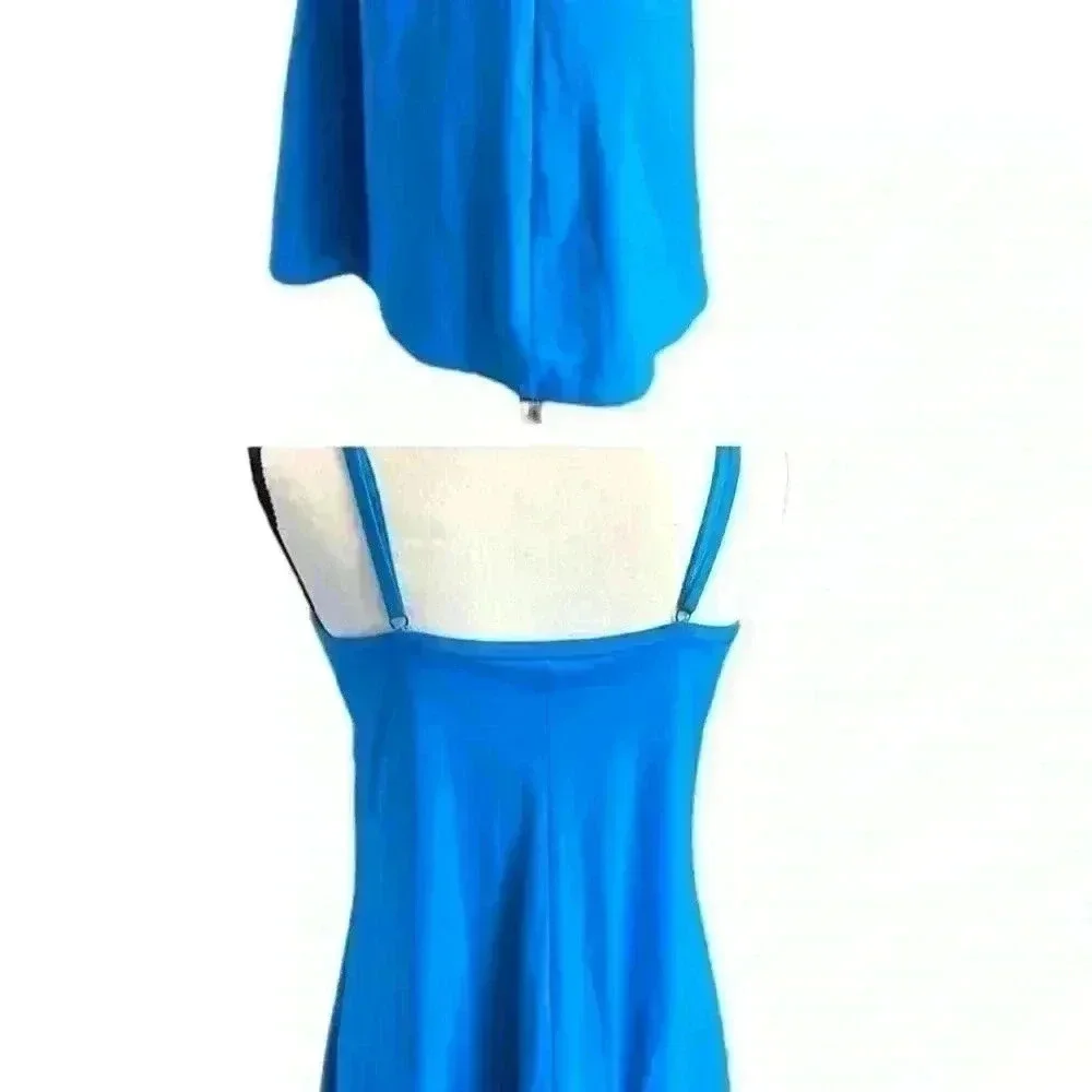 Lands End 6L blue swim dress. Adj straps, full suit under dress. Lined. EUC.